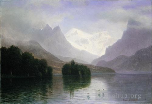 Albert Bierstadt Oil Painting - Mountain Scene