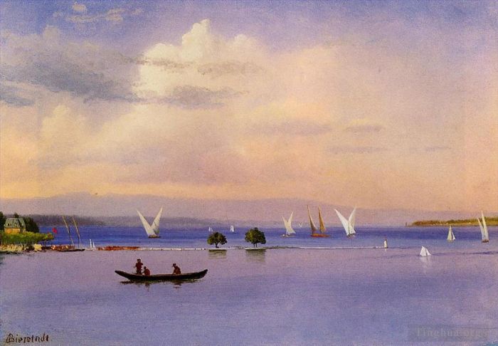 Albert Bierstadt Oil Painting - On the Lake luminism seascape