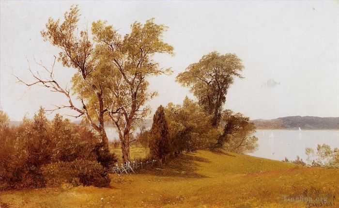 Albert Bierstadt Oil Painting - Sailboats on the Hudson at Irvington