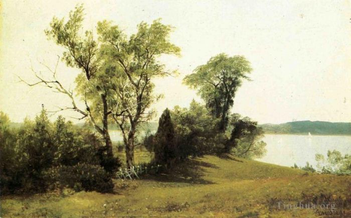 Albert Bierstadt Oil Painting - Sailing on the Hudson