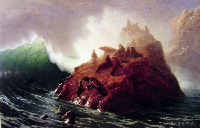 Albert Bierstadt Oil Painting - Seal Rock luminism seascape