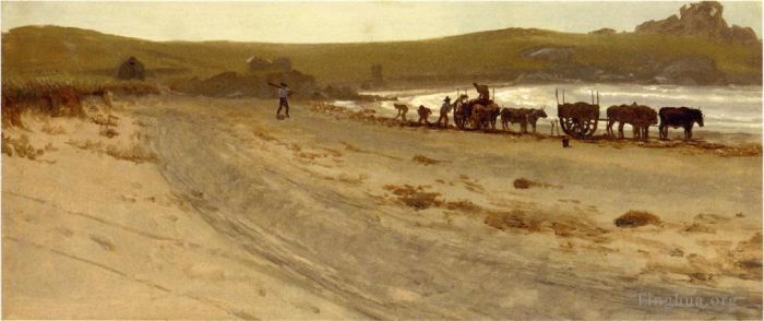 Albert Bierstadt Oil Painting - Seaweed Harvesting