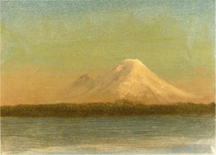 Albert Bierstadt Oil Painting - Snow Capped Moutain at Twilight luminism seascape