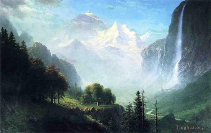 Albert Bierstadt Oil Painting - Staubbach Falls Near Lauterbrunnen Switzerland