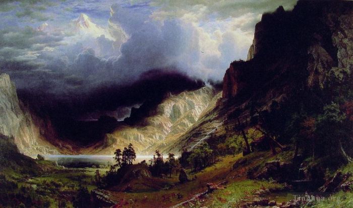 Albert Bierstadt Oil Painting - Storm in the Rocky Mountains