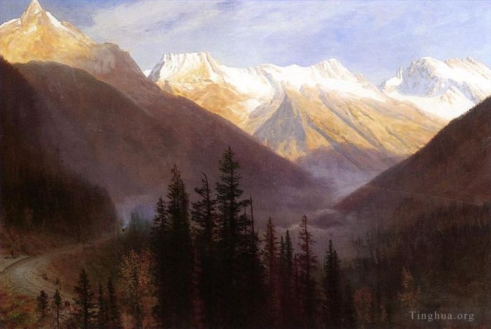 Albert Bierstadt Oil Painting - Sunrise at Glacier Station