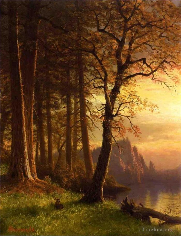 Albert Bierstadt Oil Painting - Sunset in California Yosemite