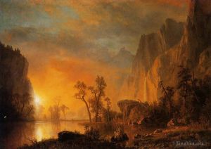 Artist Albert Bierstadt's Work - Sunset in the Rockies