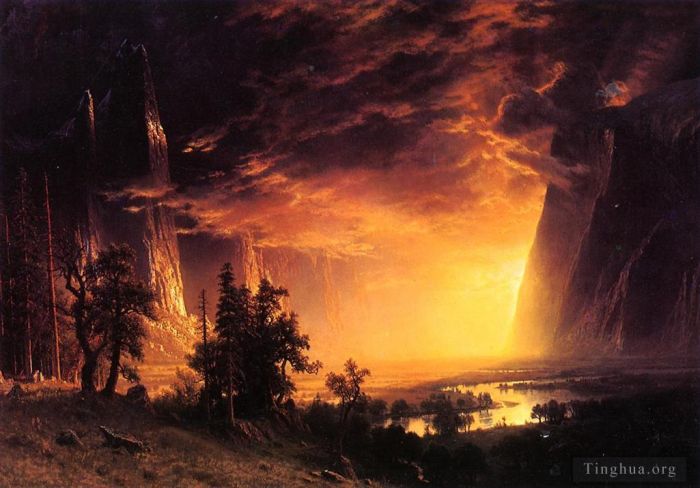 Albert Bierstadt Oil Painting - Sunset in the Yosemite Valley