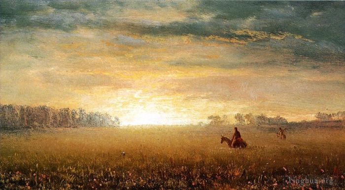 Albert Bierstadt Oil Painting - Sunset of the Prairies
