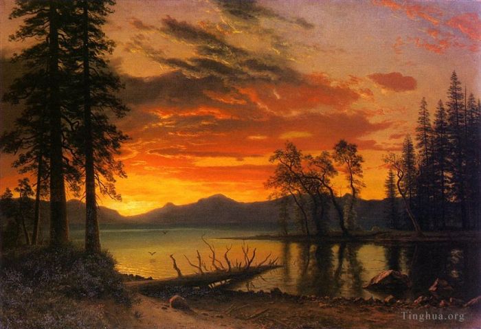 Albert Bierstadt Oil Painting - Sunset over the River