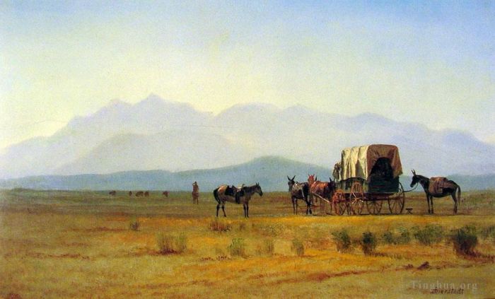 Albert Bierstadt Oil Painting - Surveyors Wagon in the Rockies