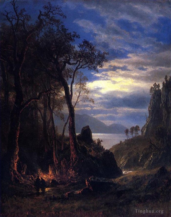 Albert Bierstadt Oil Painting - The Campfire