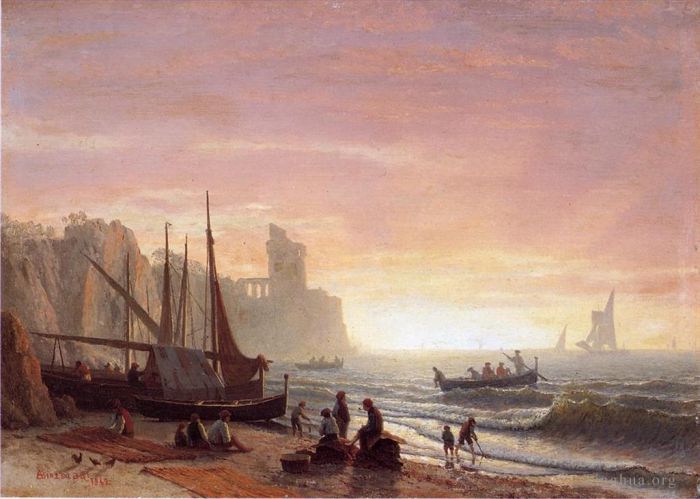 Albert Bierstadt Oil Painting - The Fishing Fleet luminism