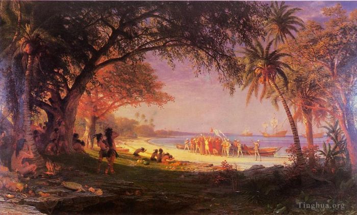 Albert Bierstadt Oil Painting - The Landing of Columbus