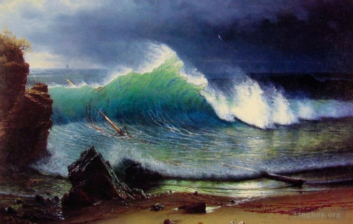 Albert Bierstadt Oil Painting - The Shore of the TurquoiseSea luminism seascape