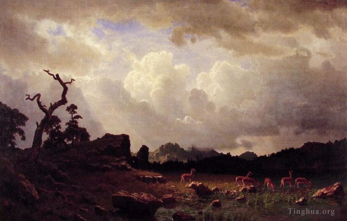 Albert Bierstadt Oil Painting - Thunderstorn in the Rocky Mountains
