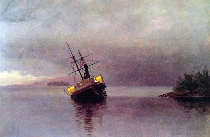 Albert Bierstadt Oil Painting - Wreck of the Ancon in Loring Bay luminism seascape