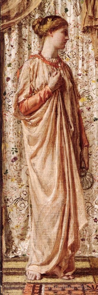 Albert Joseph Moore Oil Painting - Standing Female Figure Holding a Vase