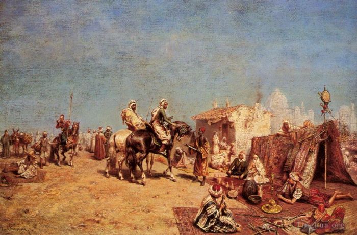 Alberto Pasini Oil Painting - An Arab Encampment