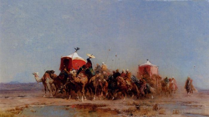 Alberto Pasini Oil Painting - Caravan In The Desert
