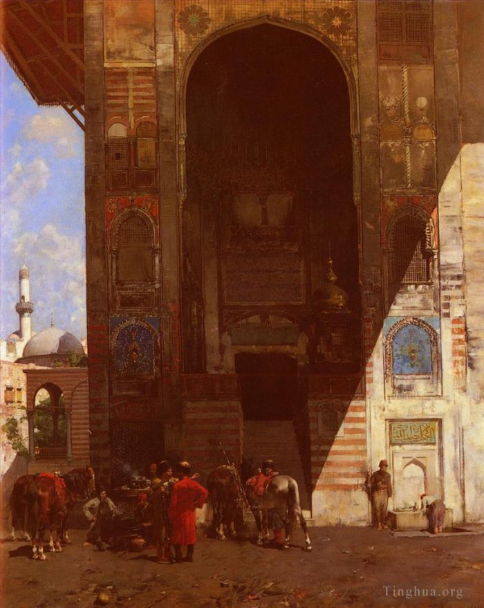 Alberto Pasini Oil Painting - Halte A La Mosquee