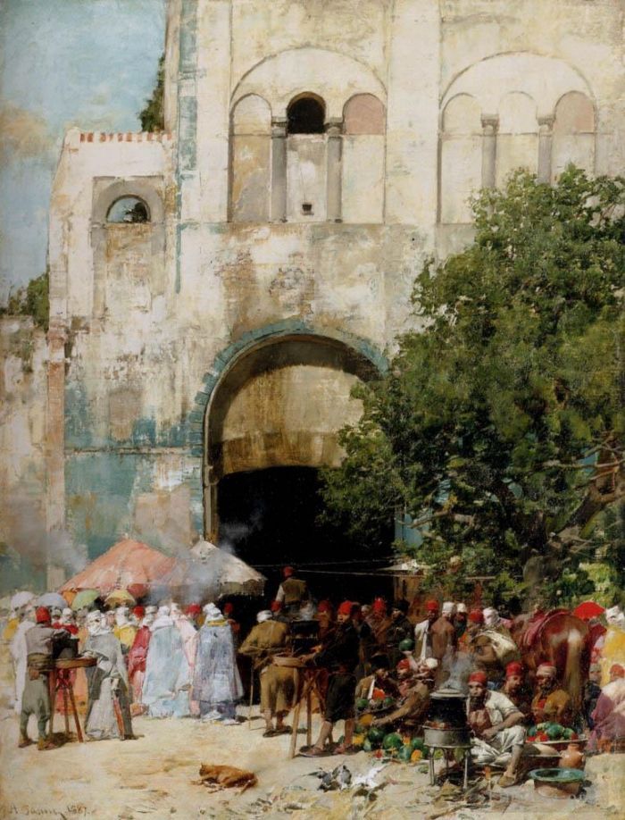 Alberto Pasini Oil Painting - Market Day Constantinople