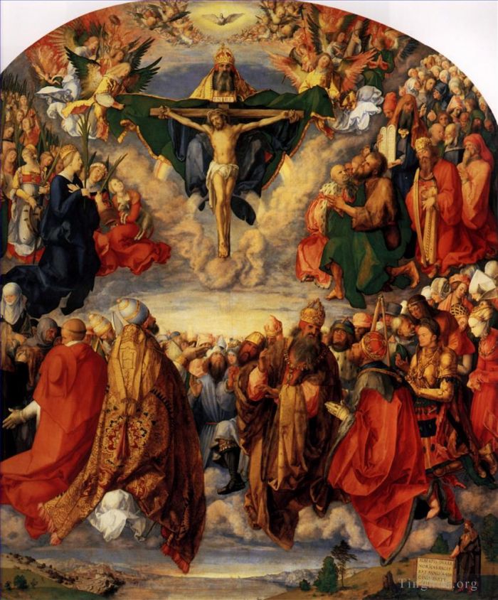 Albrecht Durer Oil Painting - Adoration of the Trinity (Landauer Altarpiece)
