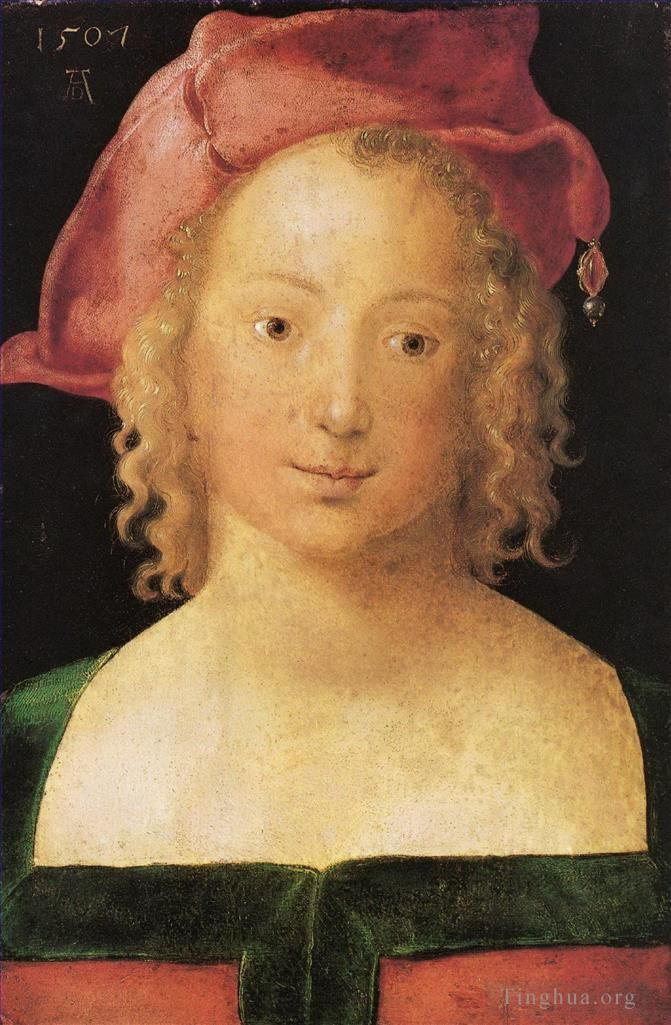 Albrecht Durer Oil Painting - Face a young girl with red beret