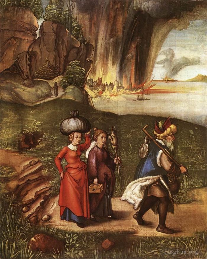 Albrecht Durer Oil Painting - Lot and His Daughters (Lot Fleeing with his Daughters from Sodom)