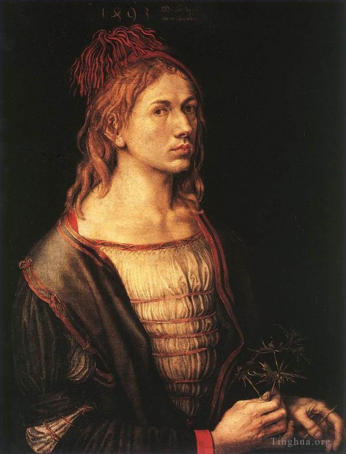Albrecht Durer Oil Painting - Self-Portrait (Portrait of the Artist Holding a Thistle)