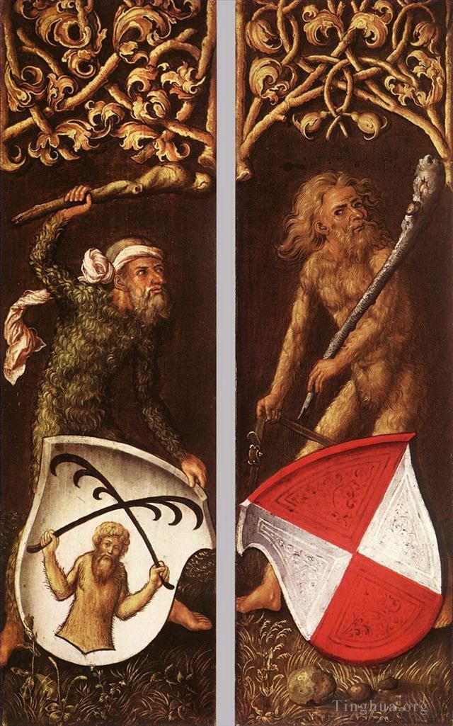 Albrecht Durer Oil Painting - Sylvan Men with Heraldic Shields Albrecht Durer