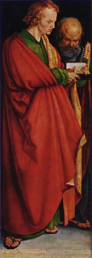 Albrecht Durer Oil Painting - The Four Apostles left part St John and St Peter