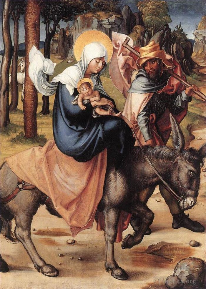 Albrecht Durer Oil Painting - The Seven Sorrows of the Virgin The Flight into Egypt