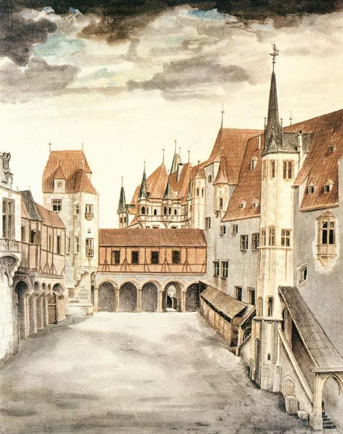 Albrecht Durer Various Paintings - Courtyard of the Former Castle in Innsbruck with Clouds