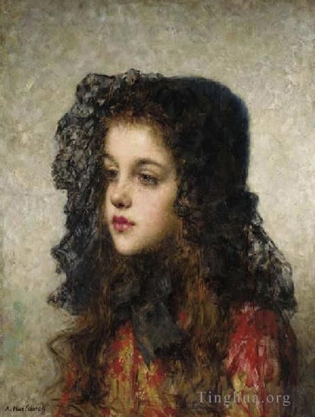 Alexei Harlamov Oil Painting - Little Girl with Veil