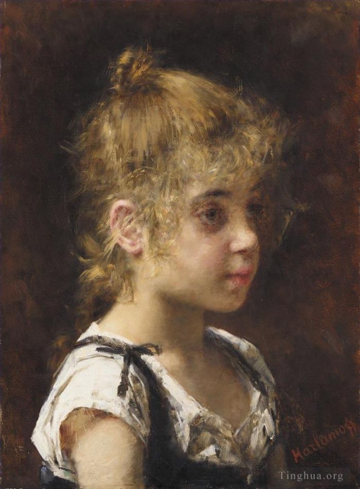 Alexei Harlamov Oil Painting - Portrait of a Young Girl