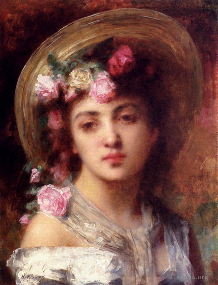 Alexei Harlamov Oil Painting - The Flower Girl
