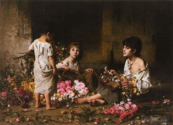 Alexei Harlamov Oil Painting - The Flower Girls