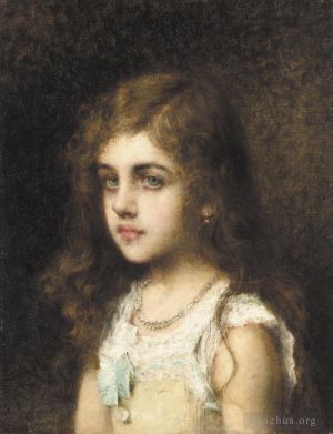 Artist Alexei Harlamov's Work - Young Girl with a Turquoise Bow