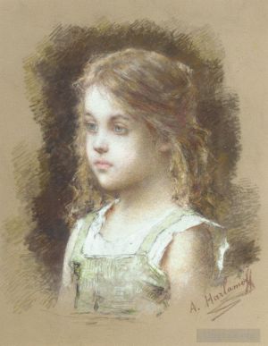 Antique Various Paintings - Young Girl in a Green Tunic