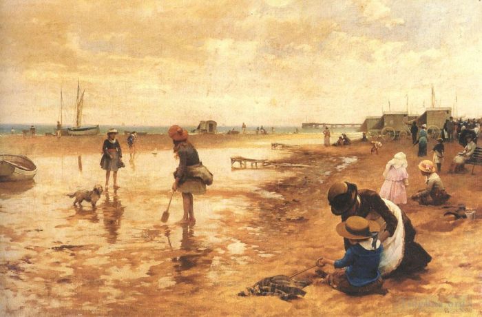 Alfred Glendening Oil Painting - A day at the seaside