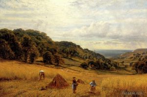 Artist Alfred Glendening's Work - Harvesting At Luccombe Isle Of Wight