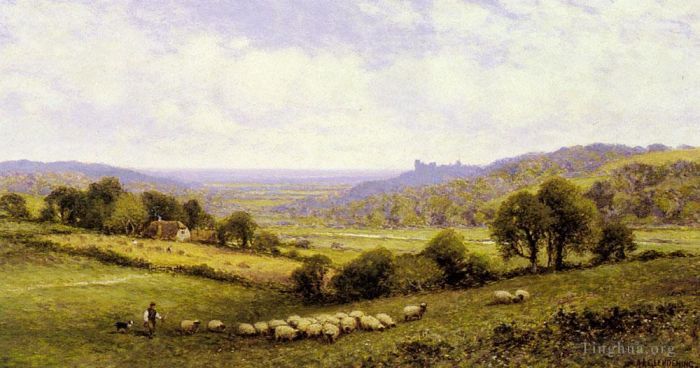 Alfred Glendening Oil Painting - Near Amberley Sussex With Arundel Castle In The Distance