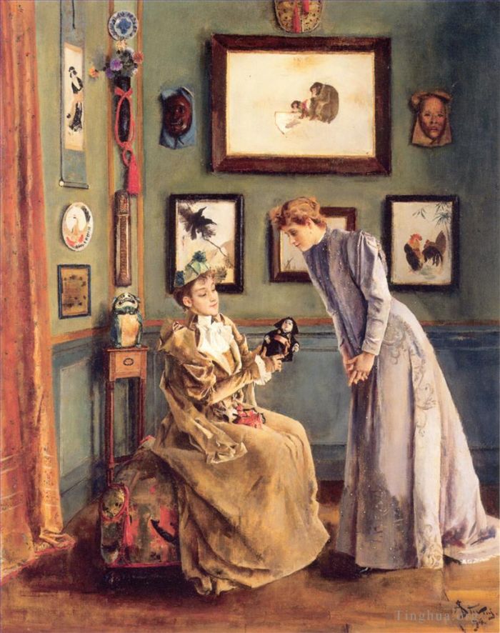 Alfred Stevens Oil Painting - A Femme a la poupee japonaise