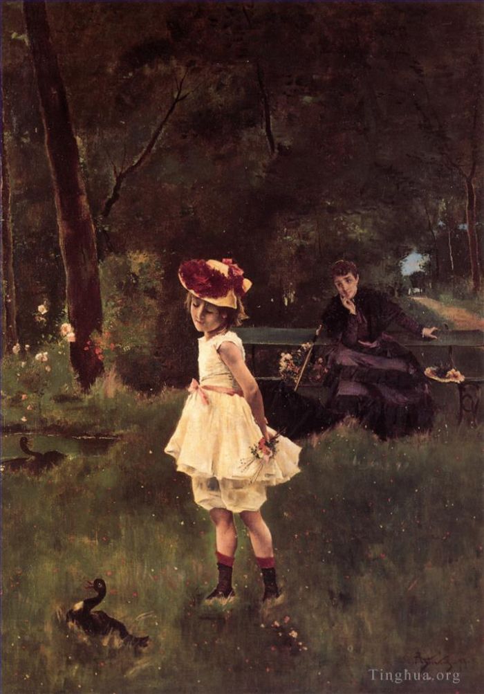 Alfred Stevens Oil Painting - A La Fillette au Canard