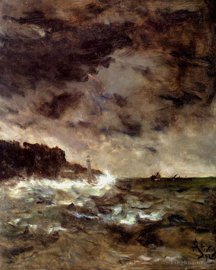 Alfred Stevens Oil Painting - A Stormy Night seascape Alfred Stevens