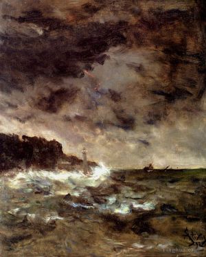 Artist Alfred Stevens's Work - A Stormy Night seascape Alfred Stevens