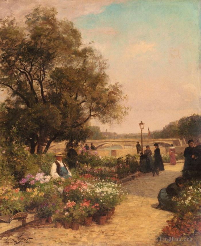 Alfred Stevens Oil Painting - Gilbert Vibert Gabriel Quai Aux Fleurs