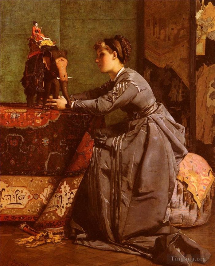 Alfred Stevens Oil Painting - LInde A Paris Le Bibelot Exotique
